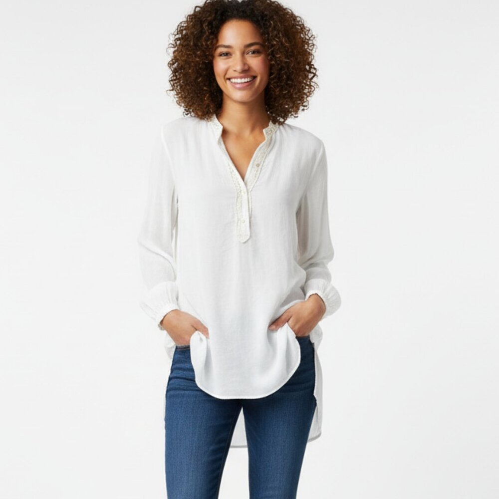 Aritzia Wilfred Free Button Shirt Dress Tunic Blouse Off White lightweight XXS